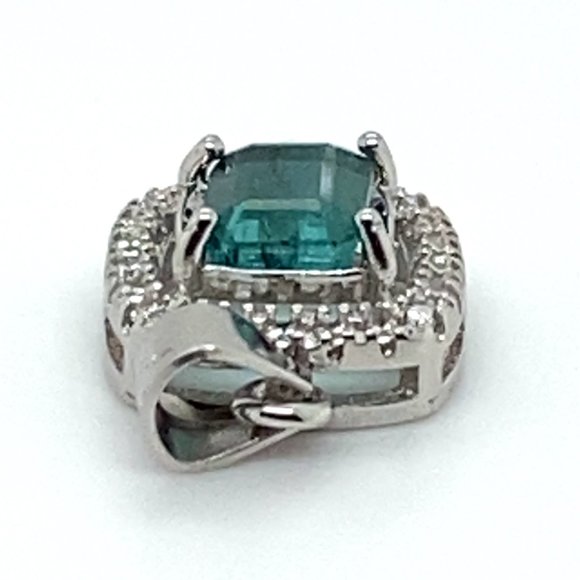 Blue Tourmaline 1.01ct White Gold Finish Solid 925 Sterling Silver Pendant - Picture 6 of 7
